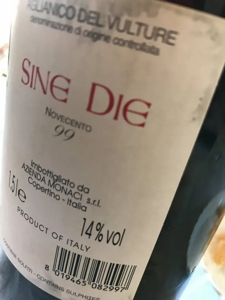 Sine die 1999 Aglianico del Vulture