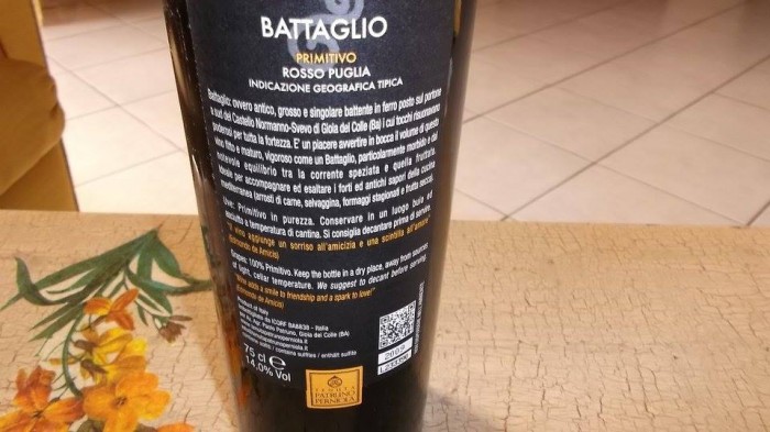 Controetichetta Battaglio Primitivo Rosso Puglia Igt 2009 Patruno Perniola