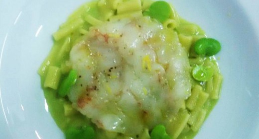 Pasta e fave con gamberi rossi