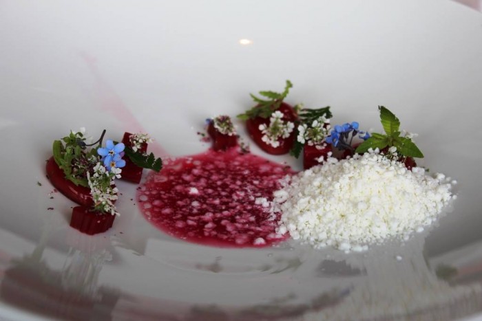 Geranium, Rhubarb, crystallized hipe rose e sheep yoghurt