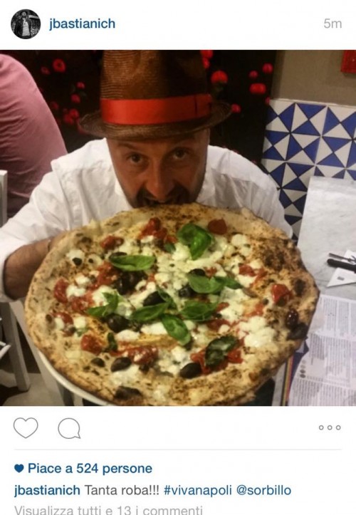 Il tweet di Joe Bastianich  con la pizza Cetara