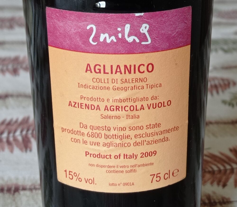 Controetichetta Aglianico Colli di Salerno Igt 2009 Mila Vuolo