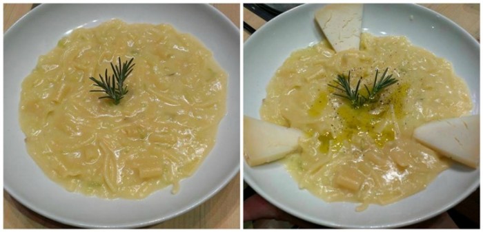 Il piatto prima e dopo preparato dai concorrenti (la versione è quella di Aldo Iannarella)