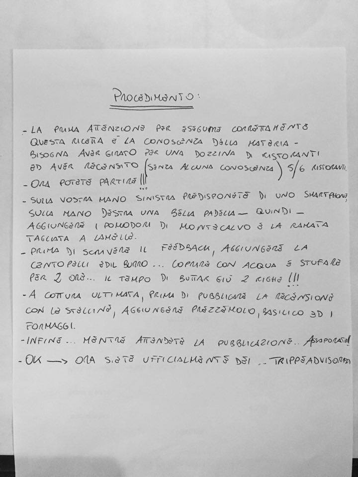 La ricetta scritta di proprio pugno da Mirko Balzano