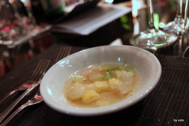 La Garçonne Restaurant & Music. Eduardo Estatico Gambero bianco, melone di Natale e brodo di prosciutto