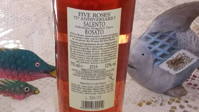 Controetichetta 72° Anniversario Five Roses Rosato Salento Igt 2015 Leone De Castris