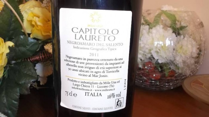 Controetichetta Capitolo Laureto Negroamaro Igt 2011 Mille Una