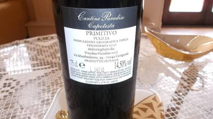 Controetichetta Capotesta Primitivo Puglia Igt 2010 Cantine Paradiso