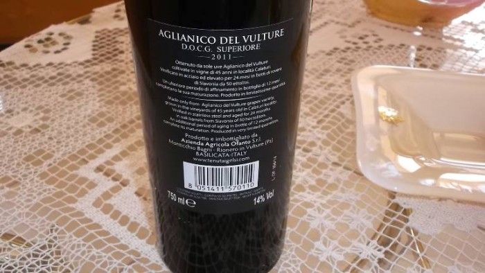 Controetichetta Aglianico del Vulture Docg 2011 Tenuta I Gelsi