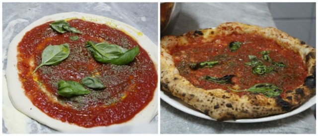 La fase di preparazione e la cottura della pizza “Marinara”