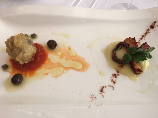 Terrazza Calabritto, polpetta di baccalà e polpo arrostito su patate