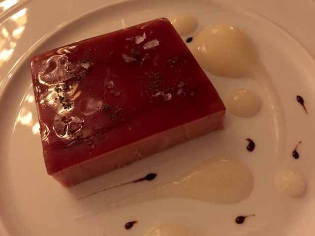 Palagio, terrina di foie gras con gelèe al vermouth di Prato