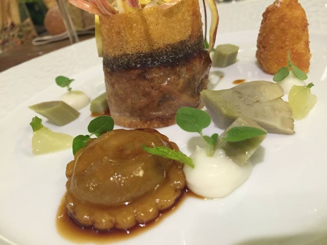 Casa del Nonno, stracotto di capretto, carciofo bianco, raviolo di coratella e riduzione di pane