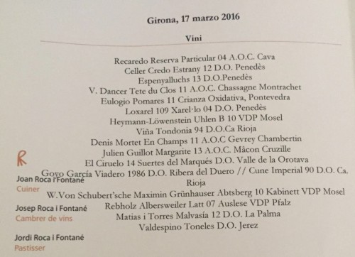 EL CELLER DE CAN ROCA vini abbinamento