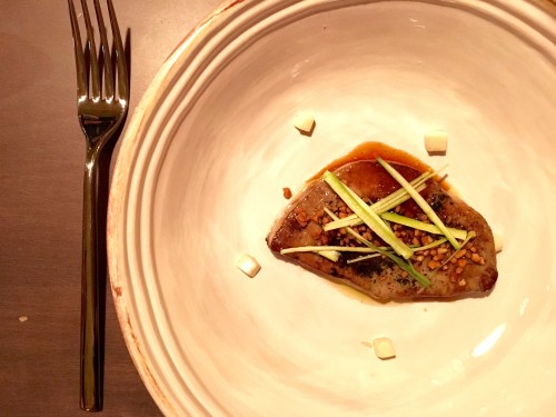Foie gras con alga nori, tofu, brodo di soja fermentata, sale di nocciola 2012