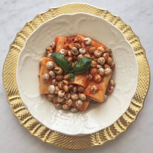 Paccheri di Gragnano al sugo di lumache siciliane.