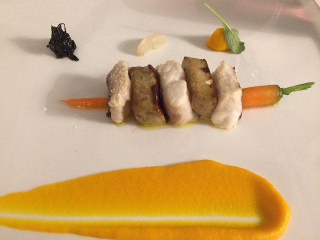  Indaco, pezzogna e foie gras con crema di carote