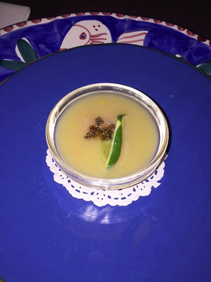 L’Orestorante, Patata liquida con trito di gamberi al lime e uova di lompo