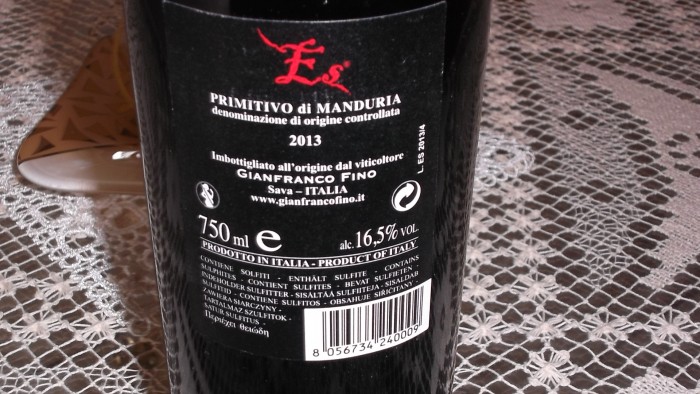 Controetichetta Es Primitivo di Manduria Doc 2013 Gianfranco Fino