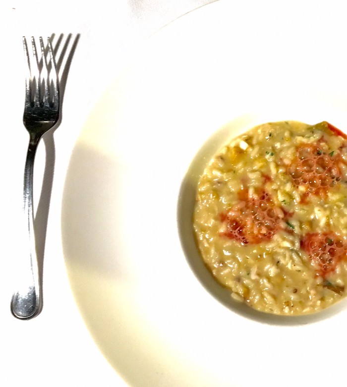 Borgo Valle Rita,  risotto con polpa di ombrina e schiuma di barbabietola