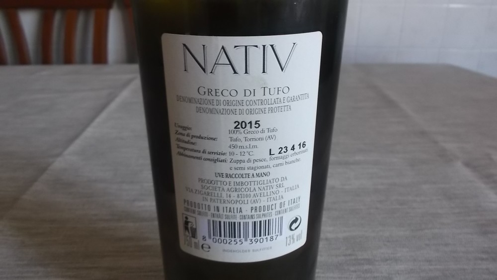 Controetichetta Greco di Tufo Docg 2015 Nativ