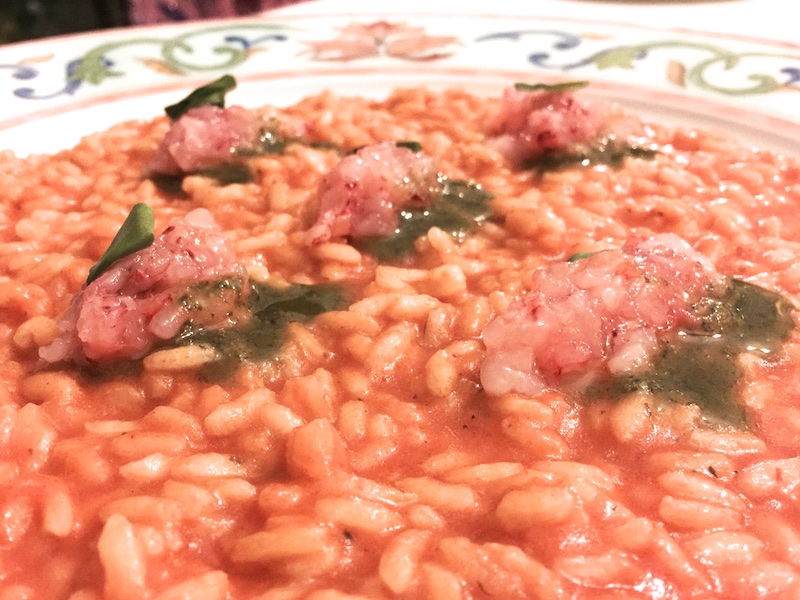 I Sette Consoli, Risotto al pomodoro e basilico, tartare di gamberi rossi