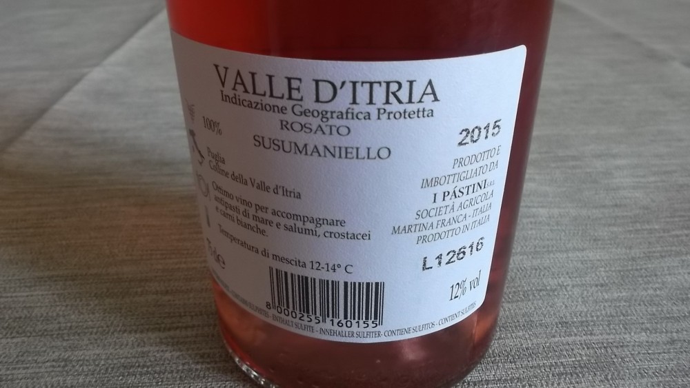 Controetichetta Le Rotaie Susumaniello Rosato Valle d'Itria Igp 2015 I Pastini