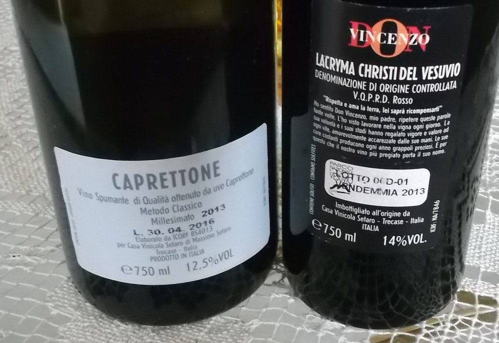 Controetichetta vini di Casa Setaro vincitori a Radici del Sud 2016