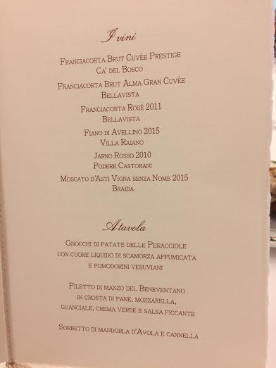 Matrimonio di Ernesto e Marianna, menu'