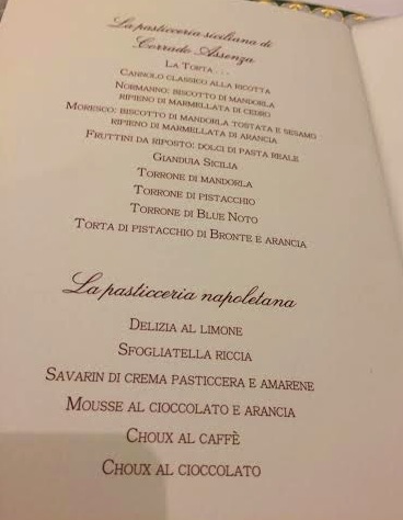 Matrimonio di Ernesto e Marianna, menu'