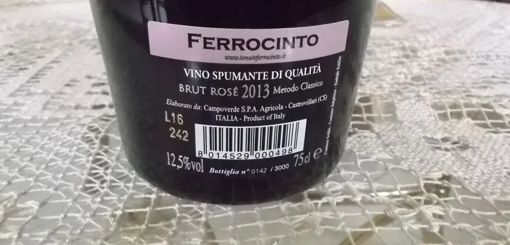 Controetichetta Dovi' Rose' Spumante Brut Metodo Classico 2013 Tenute Ferrocinto
