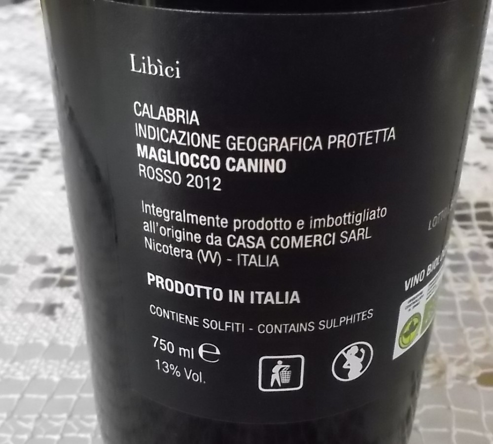 Controetichetta Libici Calabria Igp MaglioccoCanino Rosso 2012 Casa Comerci