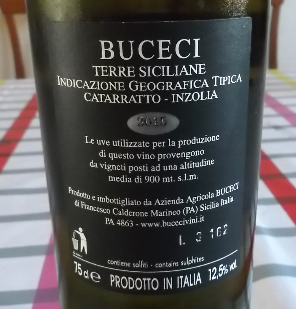 Controetichetta Terre Siciliane Cartarratto Inzolia Igt 2015 Buceci