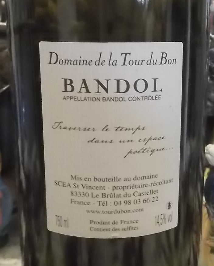 Controetichetta Bandol Rouge Saint Ferreol AOC 2008 Domaine de la Tour du Bon