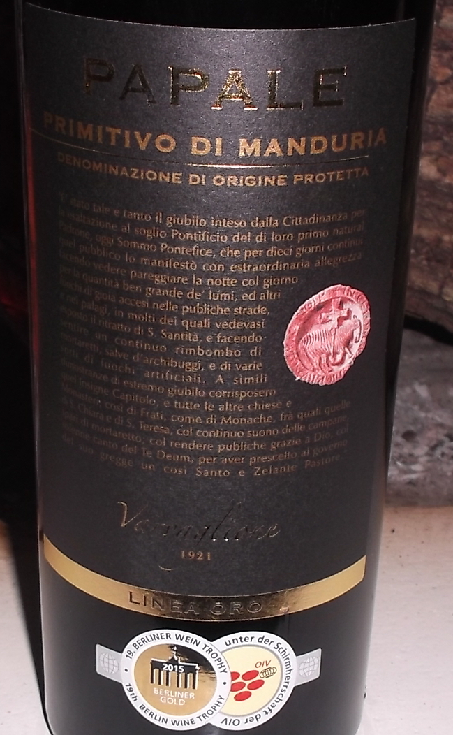 Papale Primitivo di Manduria Dop 2013 Varvaglione