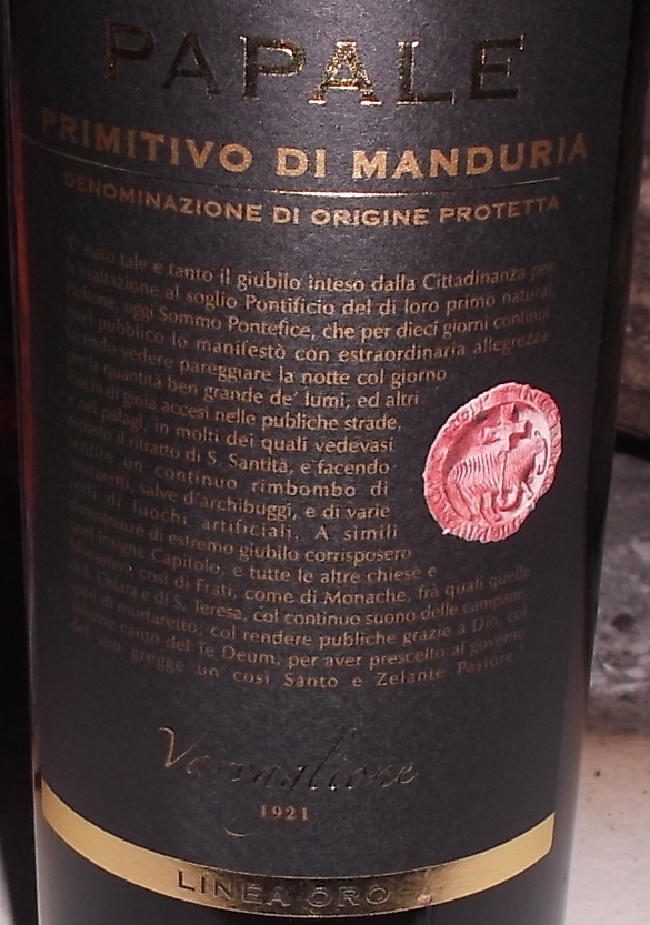 Papale Primitivo di Manduria Dop 2013 Varvaglione