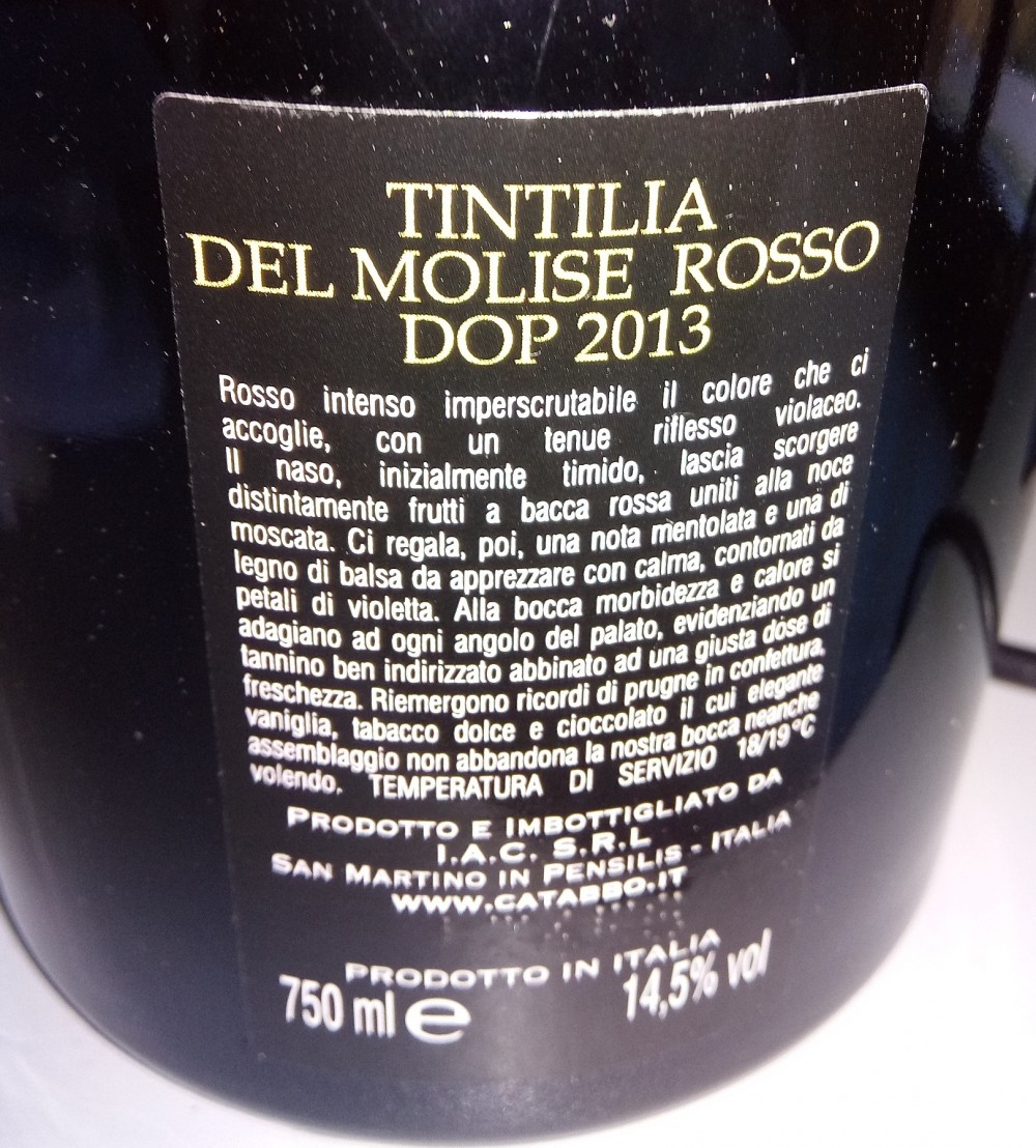 Controetichetta Tintilia del Molise Rosso Dop 2013 Catabbo