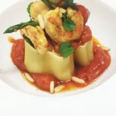 Girasole di asparagi e gamberetti al curry