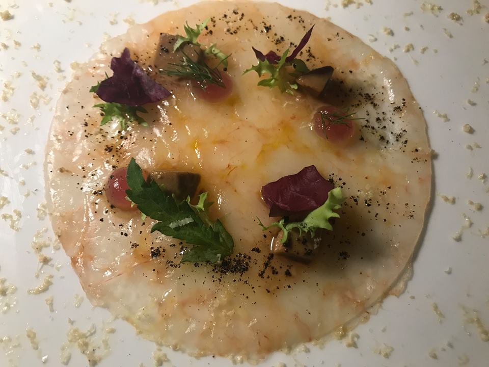 Per me Giulio Terrinoni. Carpaccio di scampi con foies gras marinato