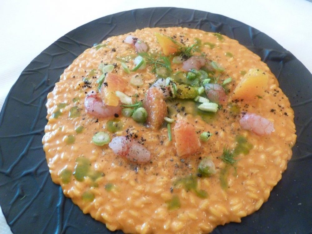 Robero Pirelli, risotto con crema di gambero rosso