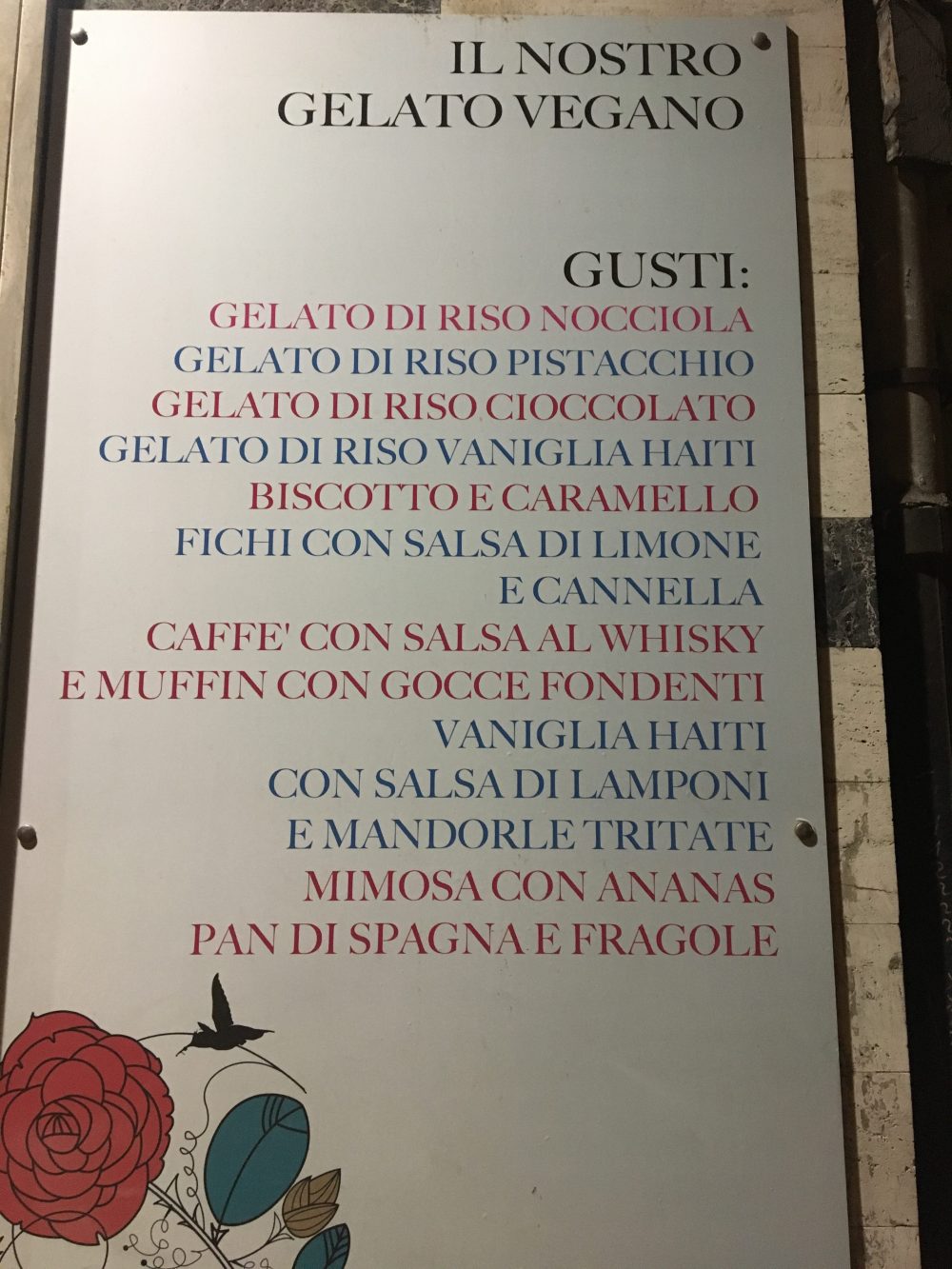 Cremeria Sottozero, elenco gusti
