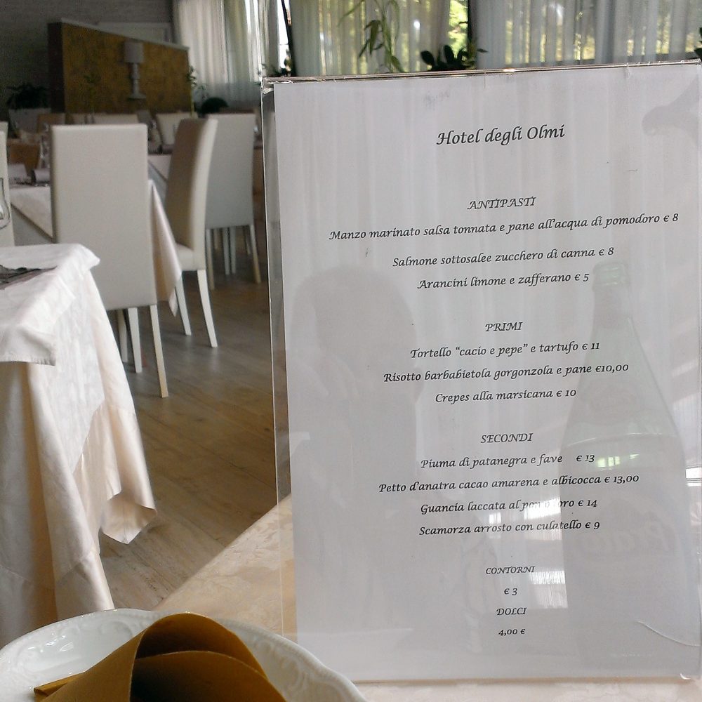 Ristorante degli Olmi - Villetta Barrea AQ – il menu' proposto