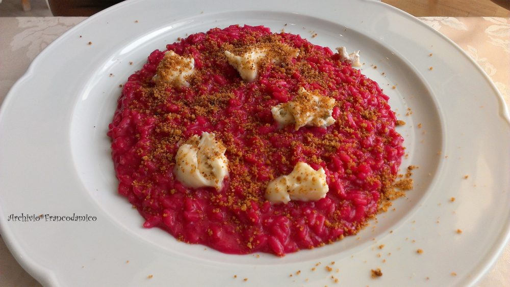 Ristorante degli Olmi - Villetta Barrea AQ – risotto barbabietola con gorgonzola e pane croccante