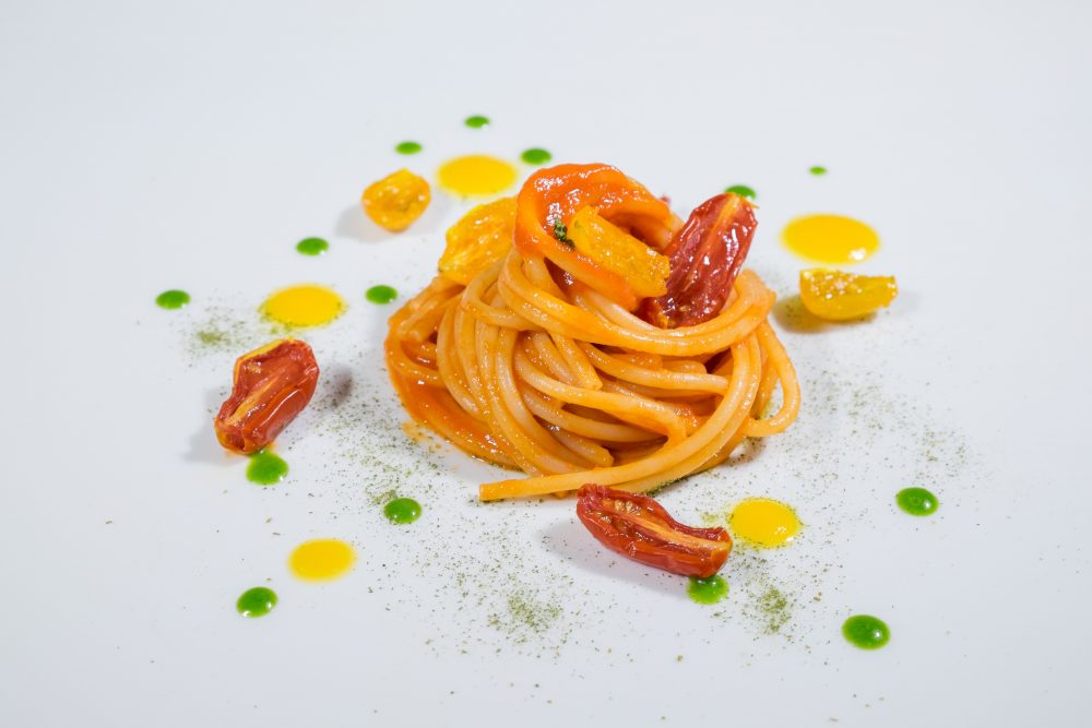 Spaghetti al pomodoro di Mattia Cordella, piatto presentato a Coltiviamo Talenti