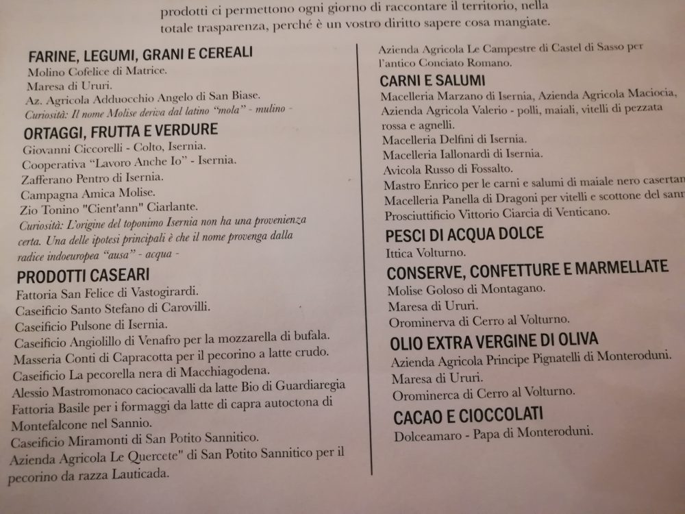 Existo - Osteria Molisana, i fornitori