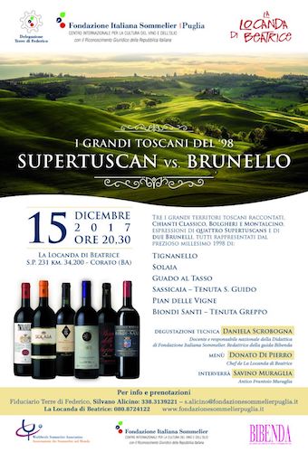 La Toscana di eccellenza in degustazione a Corato il 15 dicembre 2017 con la Fis Puglia