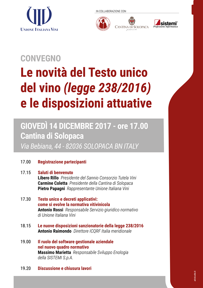 Le novita' del Testo unico del vino legge 238 2016 e le disposizioni attuative