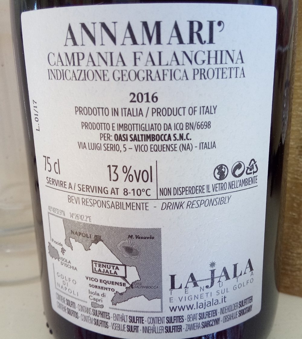 Controetichetta Annamari' Campania Falanghina Igp 2016 La Jala