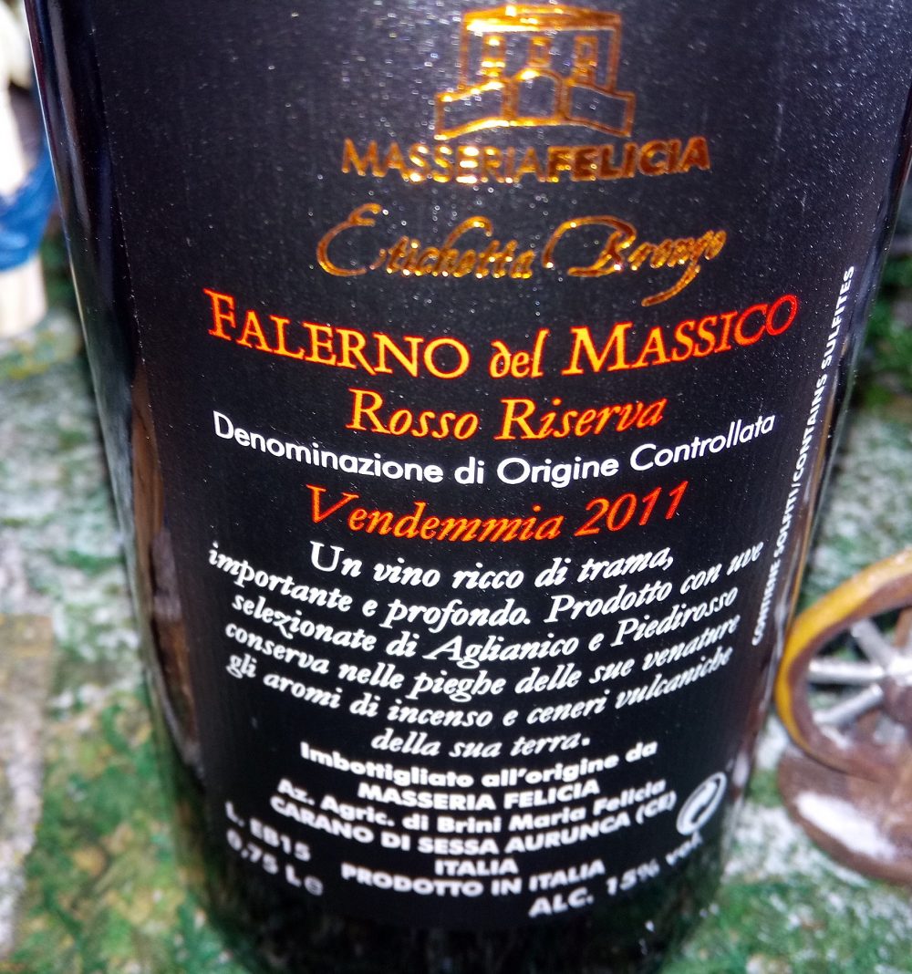 Controetichetta Falerno del Massico Rosso di Riserva Etichetta Bronzo Doc 2011 Masseria Felicia