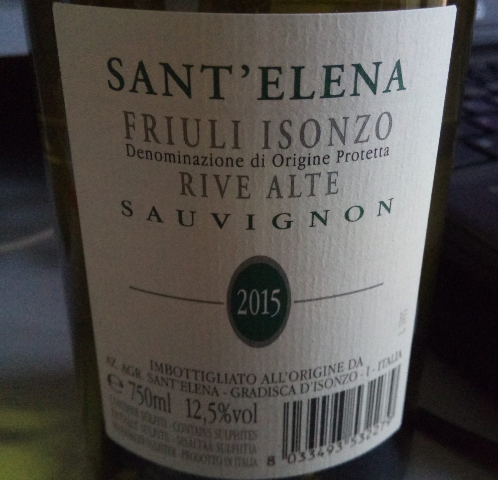Controetichetta Sauvignon Blanc Rive Alte Friuli Isonzo Dop 2015 Sant'Elena